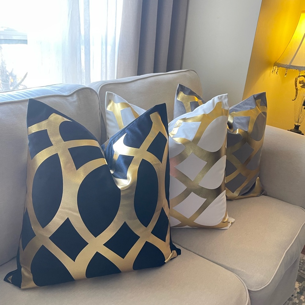 Two Luxury velvet  pillow grey,white, black with foil gold print Cover - Picture 17 of 17